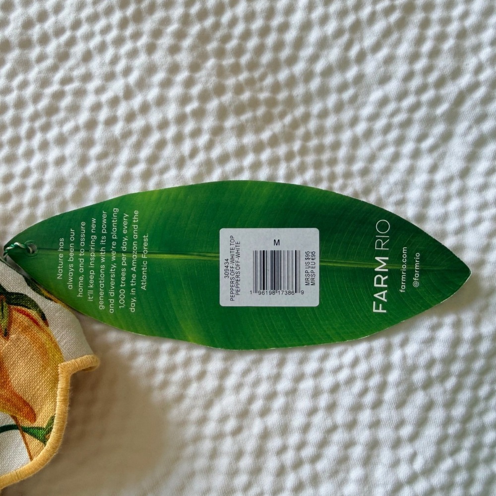 NWT $98 Farm Rio Med 100% Linen Yellow Chili Peppers Scalloped Crop Top Bralette - Picture 4 of 7